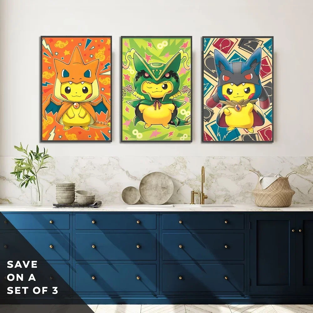 Pokemon Japanese Pikachu Anime Self-adhesive Poster Peripheral Poster Modern Room Decoration Charizard Painting Wallpaper Gift