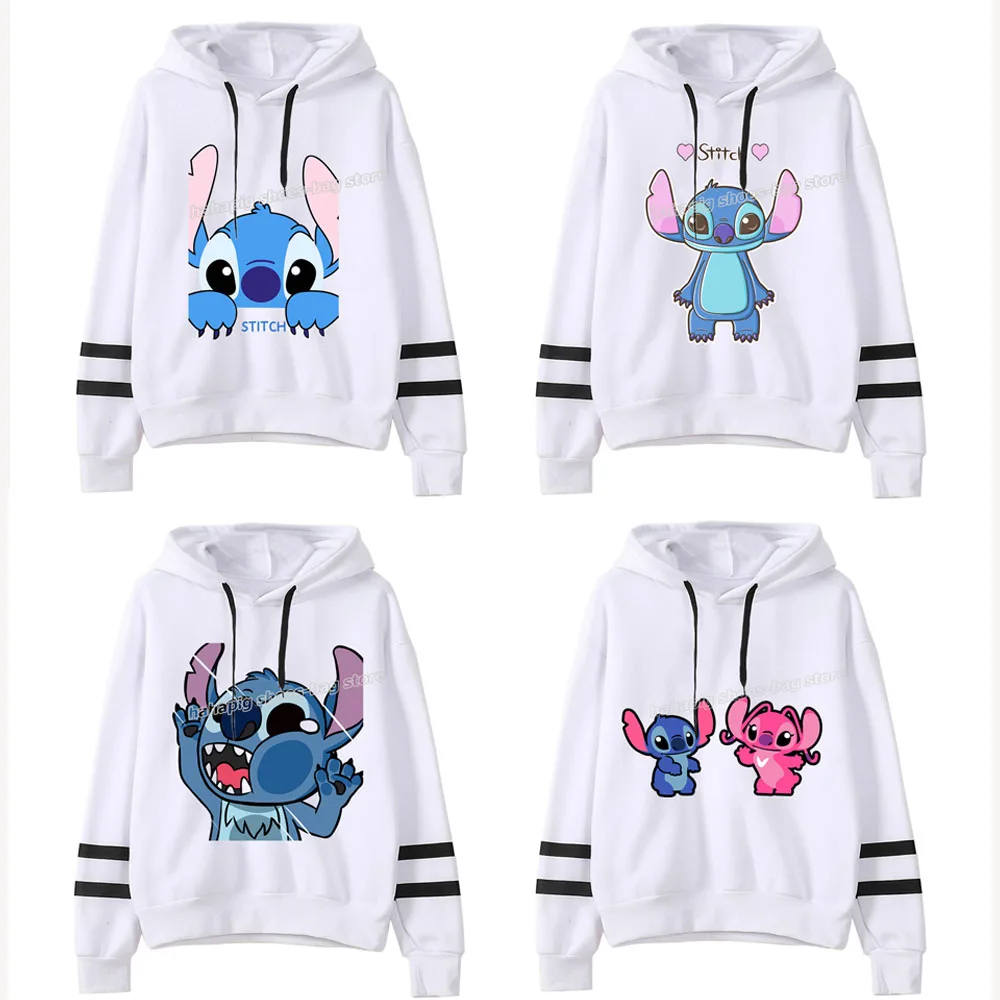 Disney Stitch Women Drawstring Hoodies Female Fashion Patchwork  Hooded Sweatshirt Ladies Autumn Thin Pullover Long Sleeve Shirt