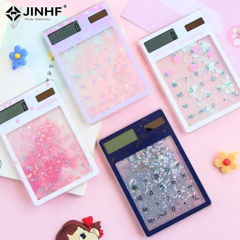 Creative Quicksand Cute Calculator Transparent Calculator Solar Energy Calculator Student Portable Touch Mini Solar Calculator