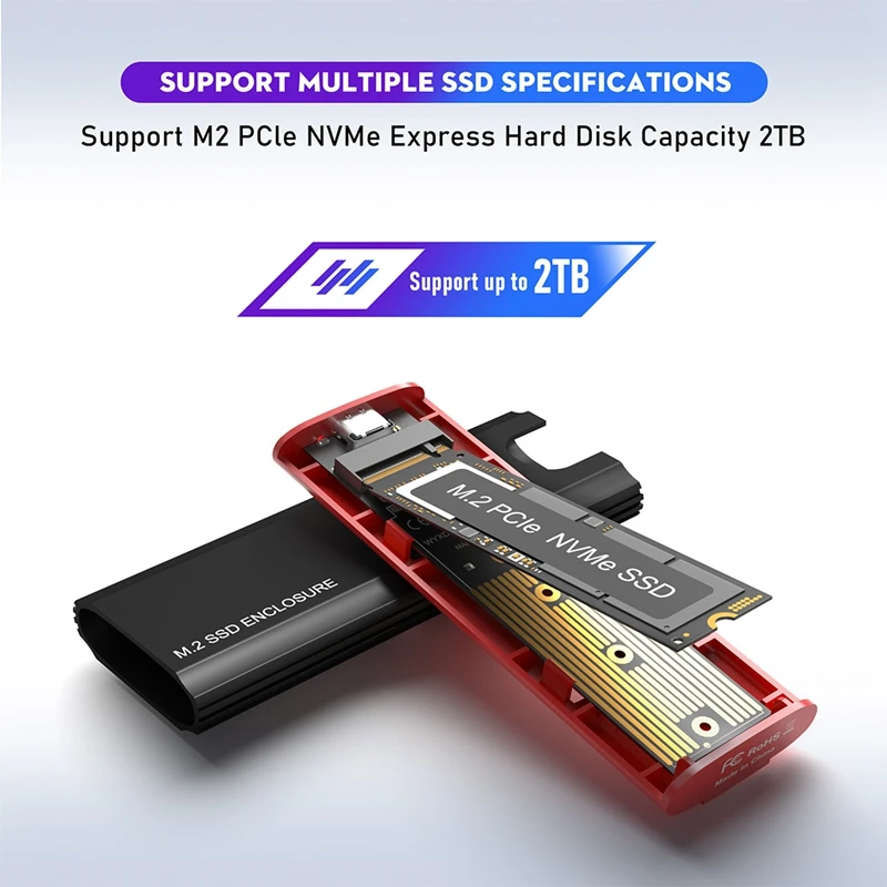 

T44C_M2 SSD NVME Enclosure M.2 to USB 3.1 SSD Box Case for M.2 PCIe NVMe M Key 2230/2242/2260/2280 Tool Free Adapter, Black