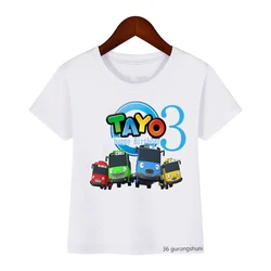 T-Shirt dla chłopców śmieszne Tayo i małych przyjaciół samochód numer urodzinowy 1-9th Cartoon dzieci prezent urodzinowy kostium słodkie dzieci Tshirt Top