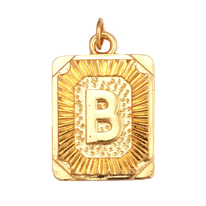 Hip Hop Style Rectangle 18K Gold Plated Initial Name A-Z Letter Charm Pendant Necklace,Trendy Jewelry Findings for Women Men L82