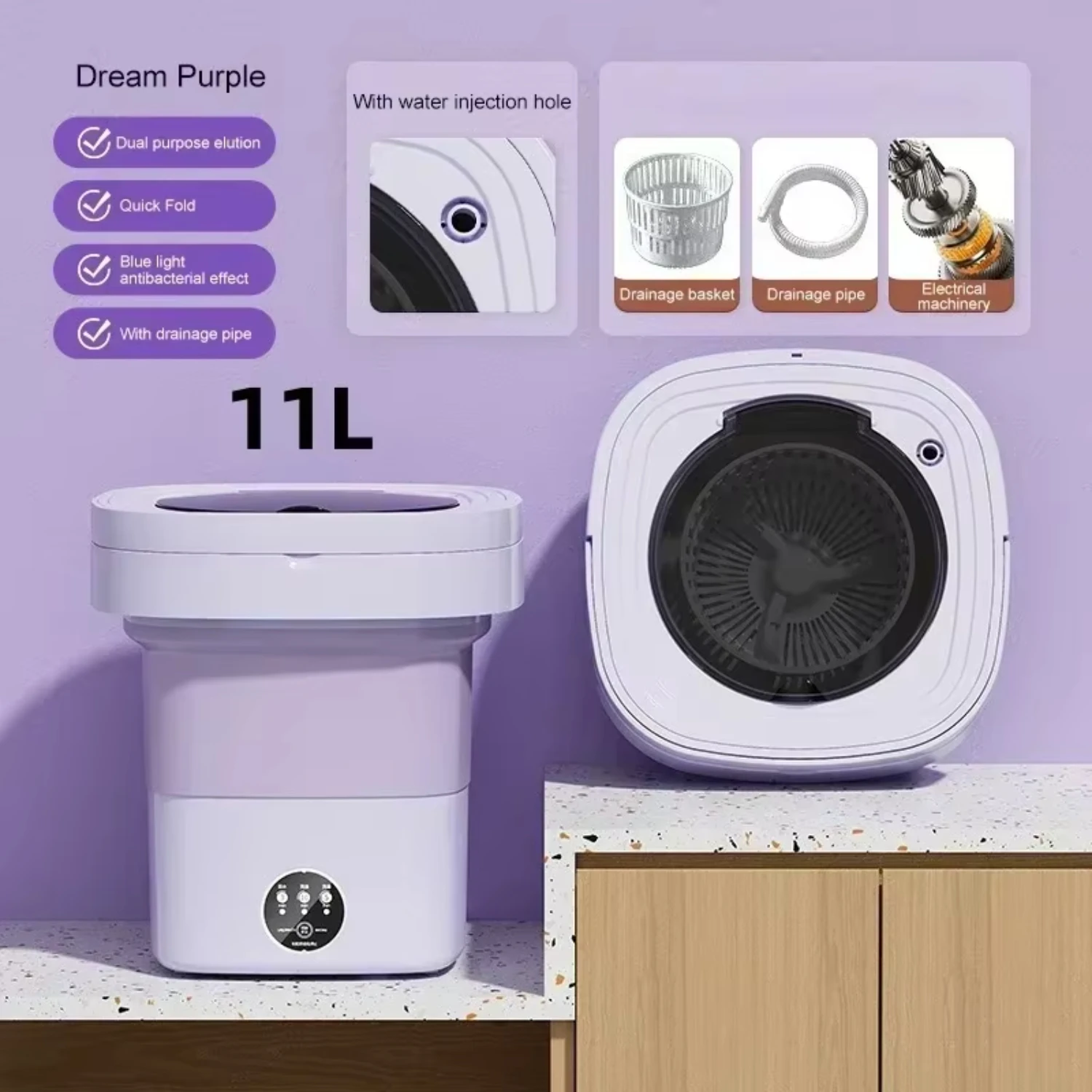 6L 11L Folding Portable Washing Machine Big Capacity with Spin Dryer Bucket  Clothes Travel  Underwear Socks Mini Washer