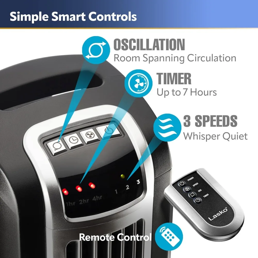 Oscillerende torenventilator met afstandsbediening, 3 stille snelheden, timer voor slaapkamer, keuken, kantoorgebruik