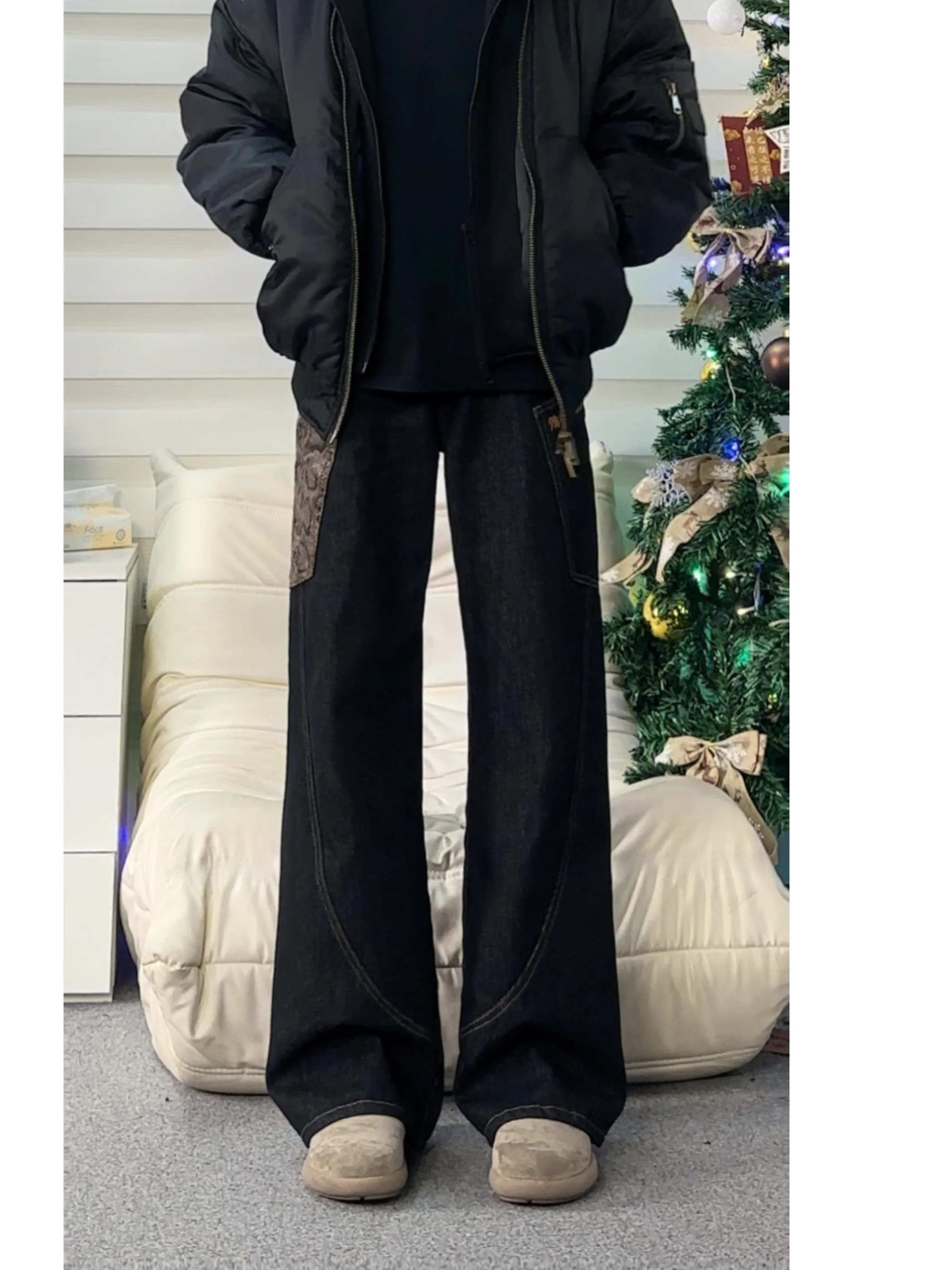 

Black Python Limited Edition Original Cow Loose Fit Jeans Youth Casual Straight Leg Jeans for Men And Women