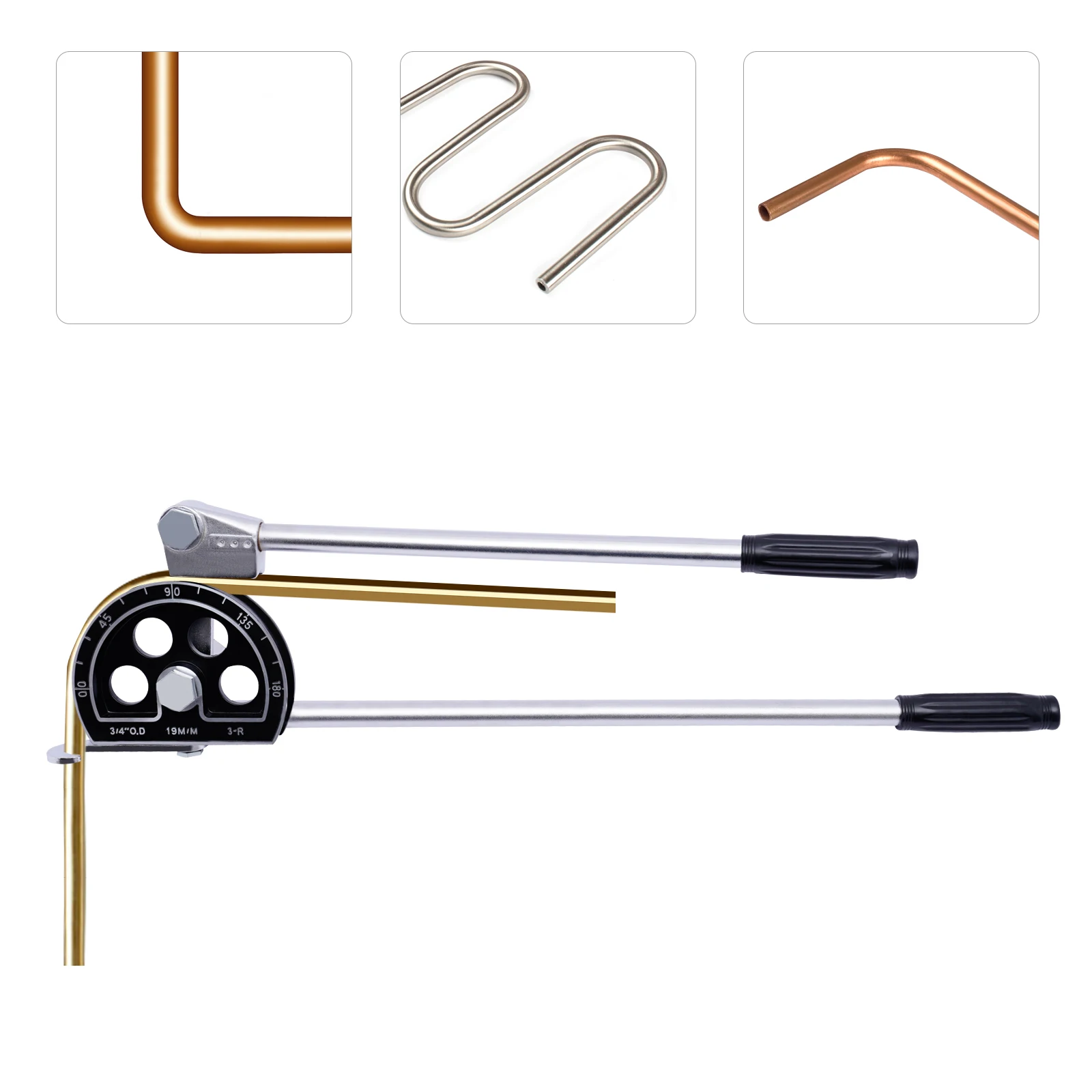 

3/4'' Manual Tube Pipe Bender 19mm 0~180° for Refrigeration Copper Aluminum Pipe Plumbing Tools Long Lever Pipe Bending Tool