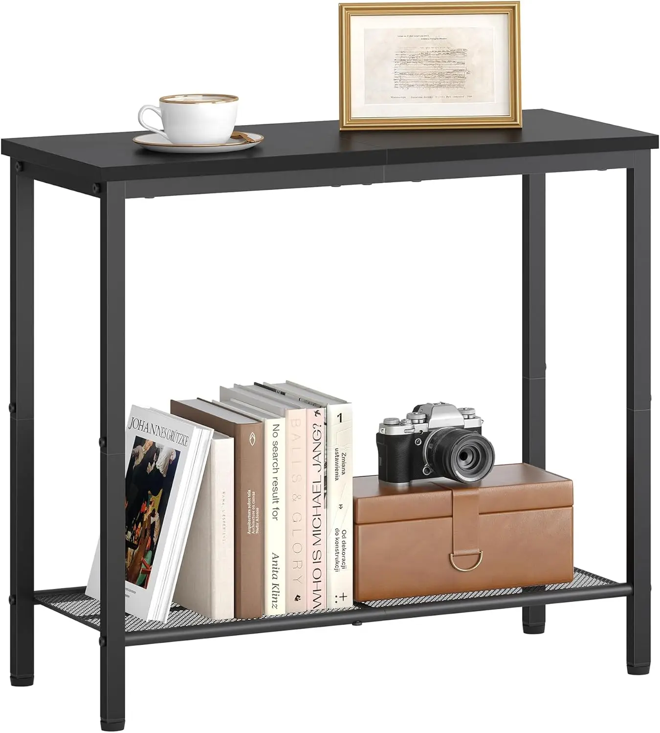 

2 Tier End Table, Sofa Side Table, Narrow Side Table with Storage, Slim Nightstand for Small Spaces, Metal Frame, for Living