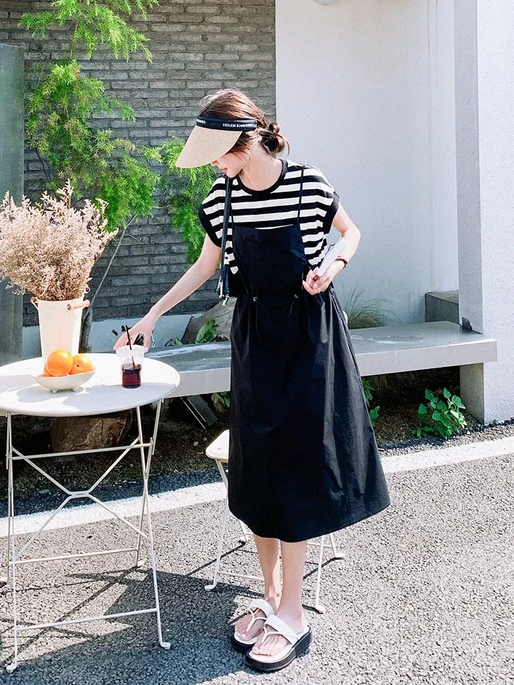 حجم كبير خمر المرقعة وهمية قطعتين الدكتور المرأة الصيف فضفاض التخسيس شريط طويل Dr مريحة عالية الخصر ألف لين... #1