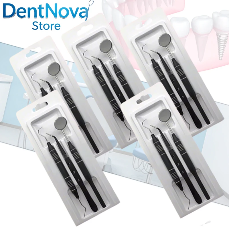 

5pcs Dental Mouth Mirror Tweezers Curve Probe Tweezer Dentist Double Ended Instrument Teeth Care Cleaning Whitening Tool