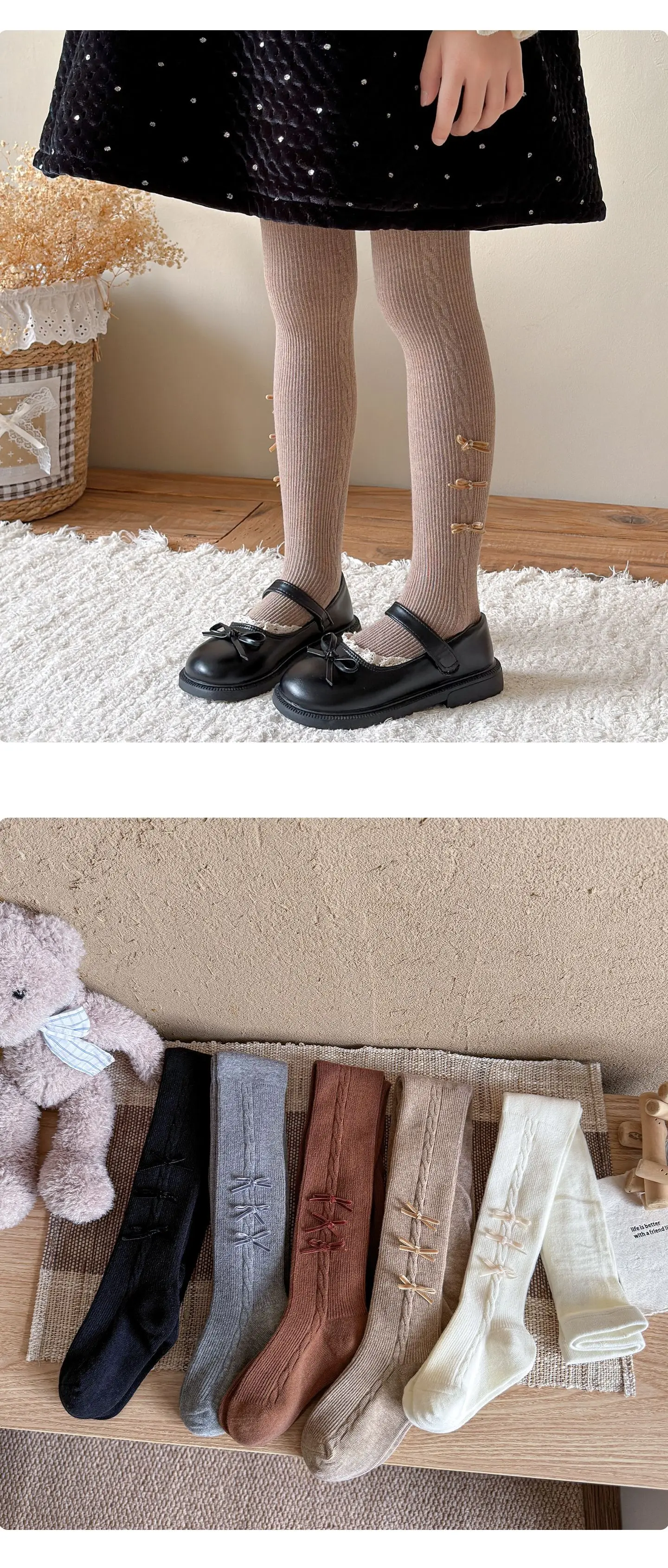 Kleinkind Mädchen Strumpfhosen Niedliche Schleife Mädchen Strumpfhosen Kinder Frühling Herbst Zopfmuster Prinzessin Kinder Leggings für Mädchen – Detail 5