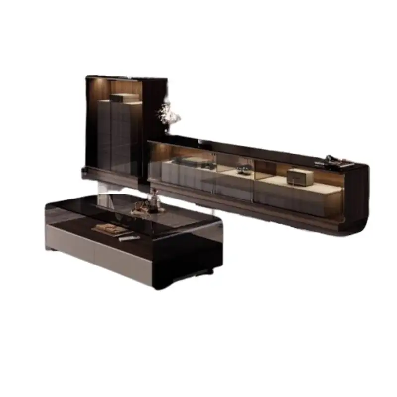 خزانة تلفزيون زجاجية إسكندنافية بتصميم تخزين أسود للشقق خزانة تلفزيون لغرفة المعيشة عرض فاخر أثاث منزلي من Fernsehr Schrank #6