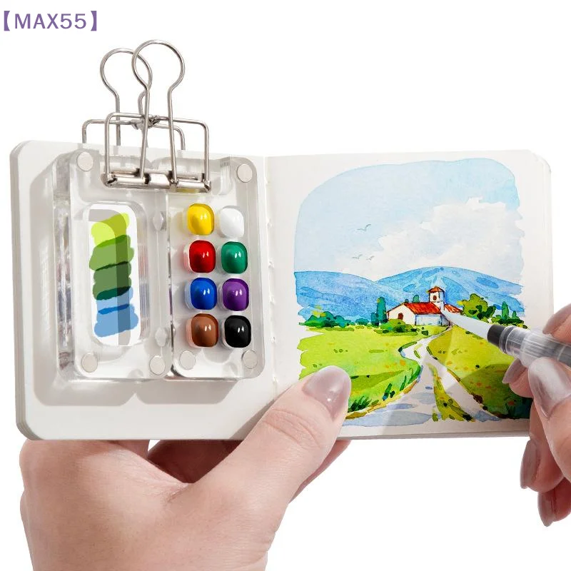 【MAX-55】8/15 Grid Box Portable Pocket Artist Watercolor Paint Palette Mini Travel Paint Palette With Clip For Painters Artists