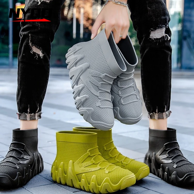 

New outdoor waterproof shoes, stylish casual rain boots, cotton men's shoes, fishing rappelling shoes 아쿠아신발남성