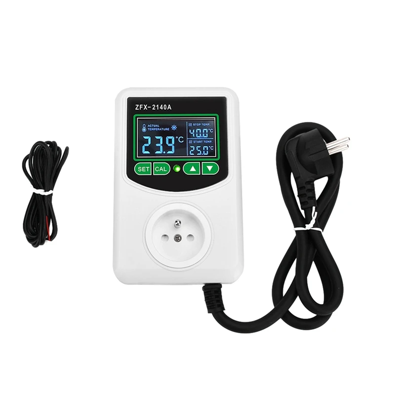 ZFX-2140A High-Power LCD Digital Display Temperature Controller Socket Thermostat Sensor Probe EU Plug