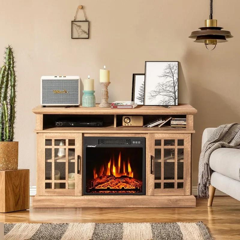 Electric Fireplace TV Stand for TVs Up to 55 Inches, 18-Inch Fireplace Insert with Remote, Overheat Protection.