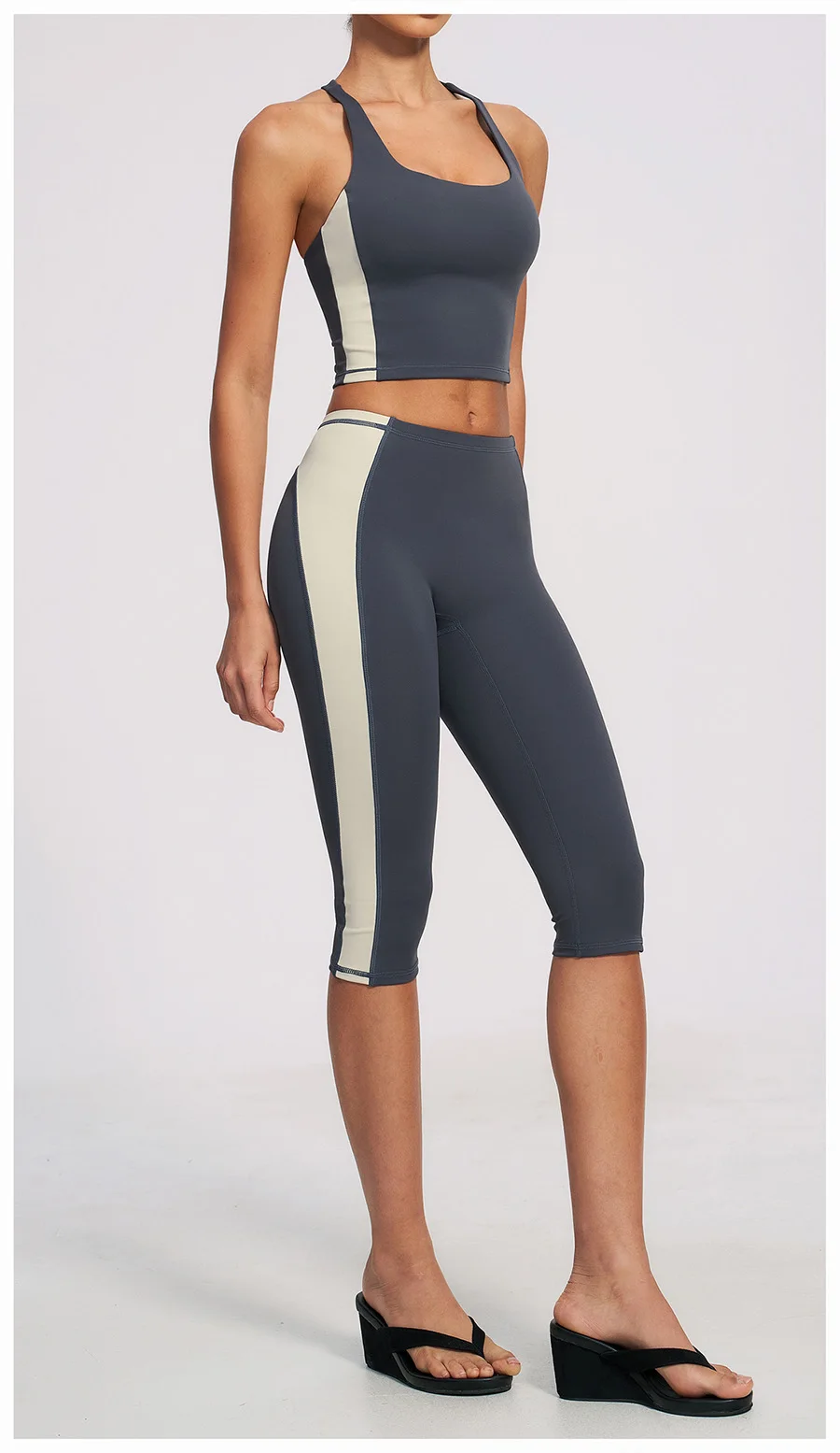 Yoga-Set 2-teilig Workout-Outfit Damen Trainingsanzüge Fitness-Weste Kurze Sporthose Ärmellose Capri-Hose Sportbekleidung Sport-BH Kleidung – Detail 26
