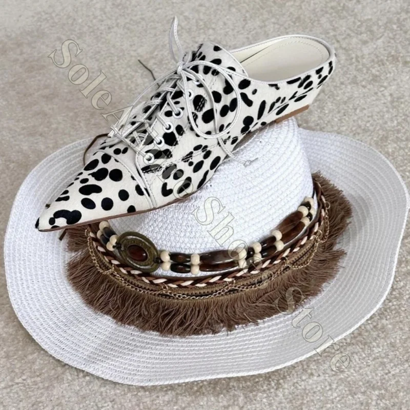 

Leopard Print Pointed Toe Lace Up Backless Mules Non Slip Comfortable Supportive Casual Vintage Retro Slip On Fashion Wedges