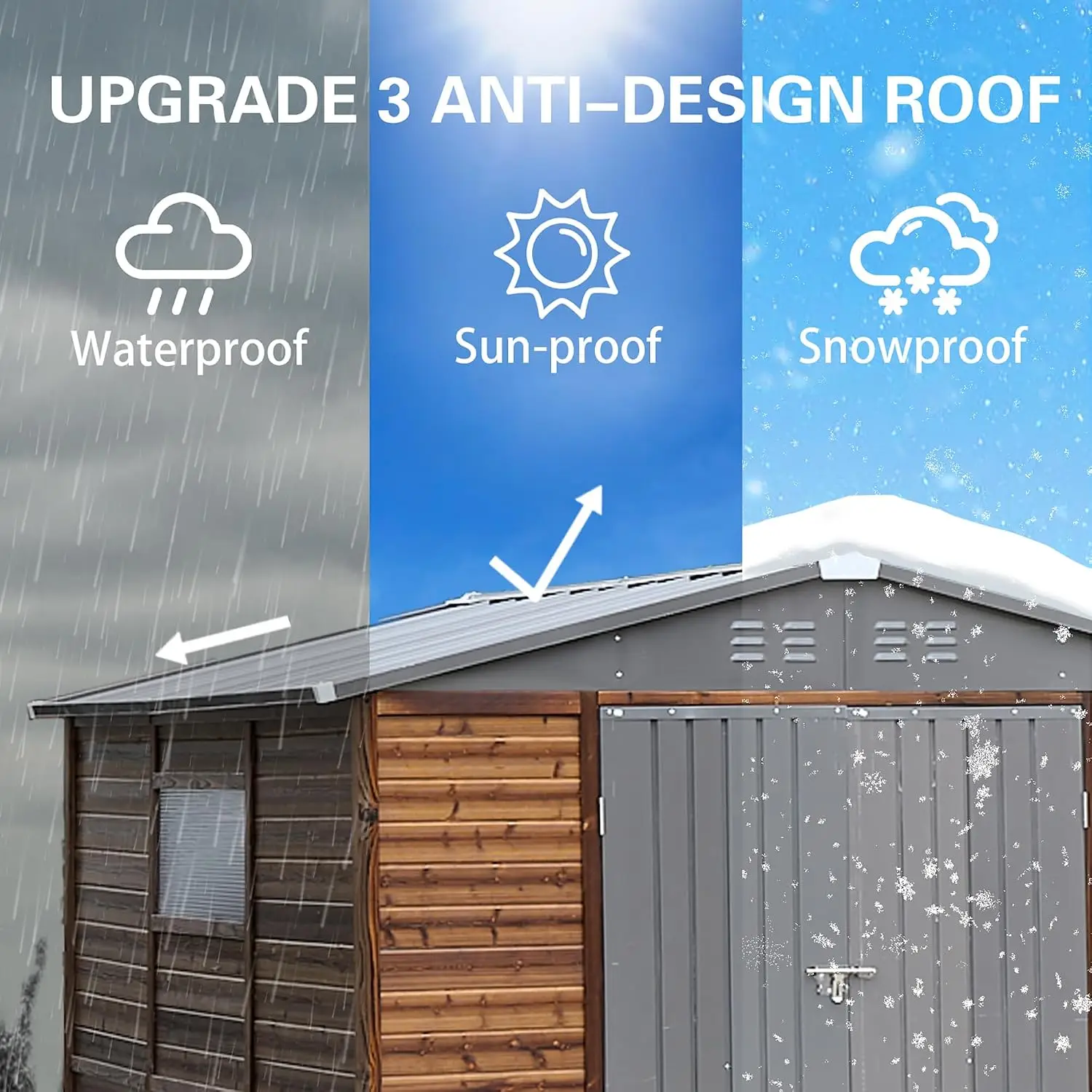 8x8 FT Outdoor Wood & Metal Storage Shed Waterproof with Windows & 4 Vents Tool Shed for Backyard Patio Garden, Customized view 4