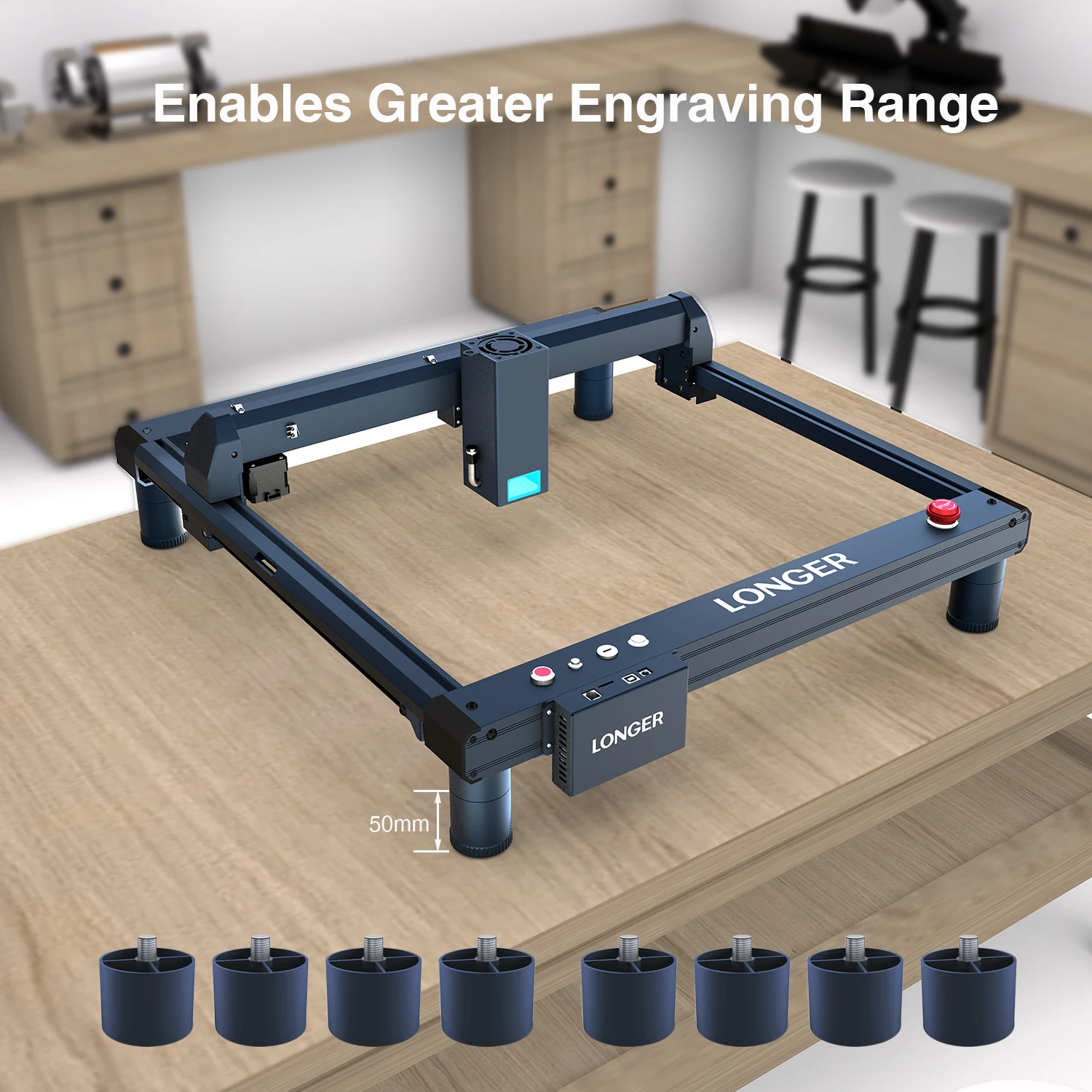 Longer 8pcs Aluminum Alloy Raiser Raised Footpads Foot Pad Elevated Column Height To 58mm For B1 Laser Engraver