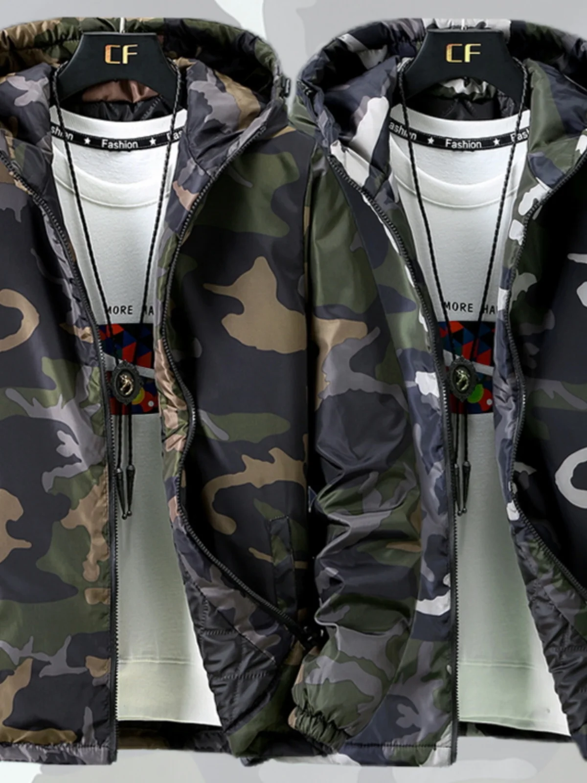 

Men's Lightweight Cotton Jaet Autumn Winter Camouflage Hooded Vest Thin Cotton Filling Large Size Faionable Urban Sle