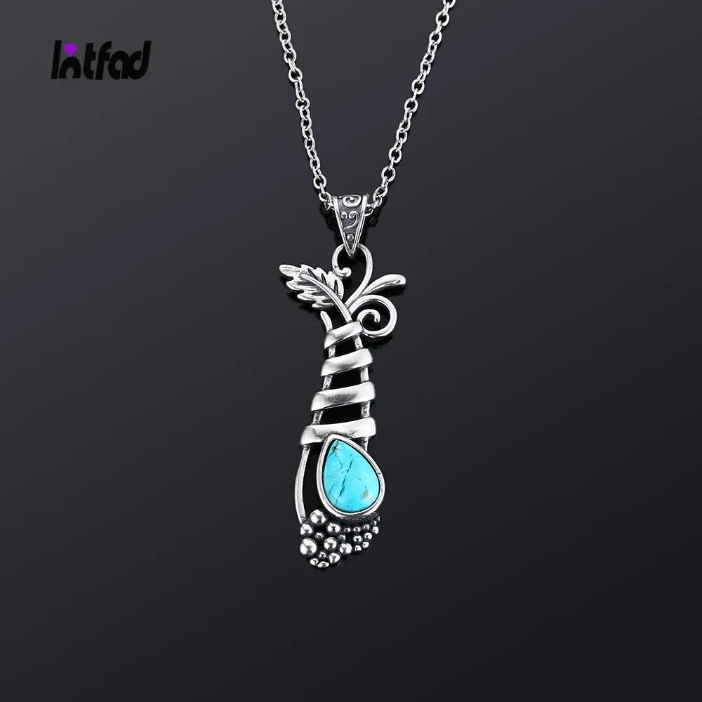 Vintage S925 Sterling Silver Jewelry Pendant Necklace Women's Fansy Grape Plant Shape Natural Turquoise Long Pendants Gifts