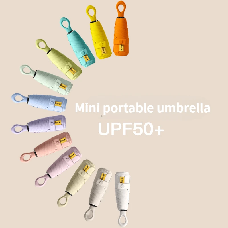 Mini 5-folding Ring Capsule Umbrella Thickened Black Plastic Sun Protection Uv Umbrella Sunny Rainy Applicable Umbrella