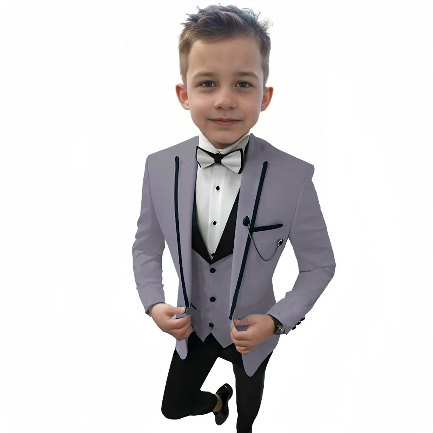بدل زفاف للأولاد لحفلات أعياد الميلاد طقم مكون من ثلاث قطع كلاسيكي أسود مع طية صدر السترة من الساتان بدلة رسمية للأولاد من عمر 3 إلى 16 سنة #4