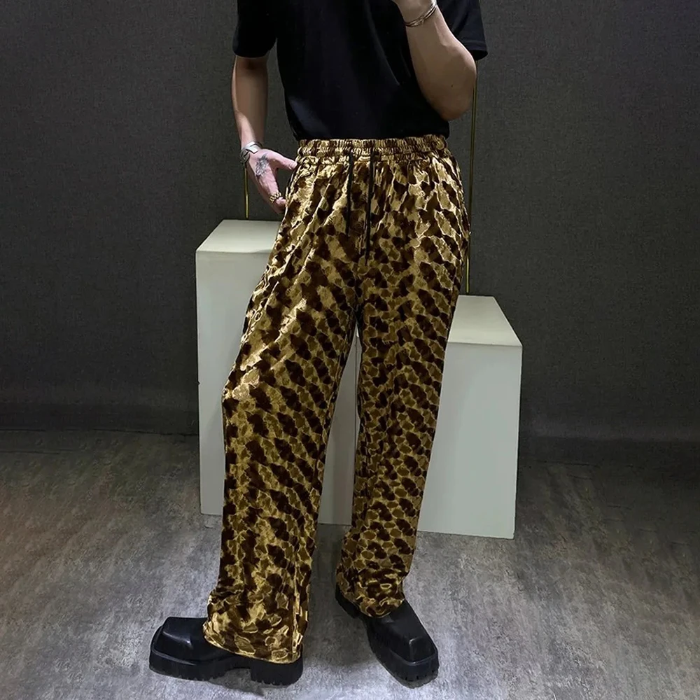 Fashionable Design Niche Retro Gold Velvet Y2k Trousers Men Autumn And Winter High-End Casual Wide-Leg Straight Trousers Men