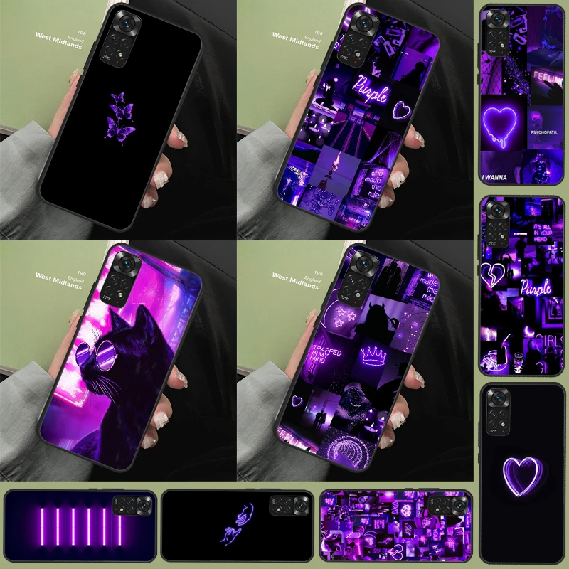 Purple Colour Neon Light Case For Redmi Note 12 Pro 8 9 10 11 Pro Note 12S 11S 10S 9S 8T Redmi 12C 10C 10A 9C Cover