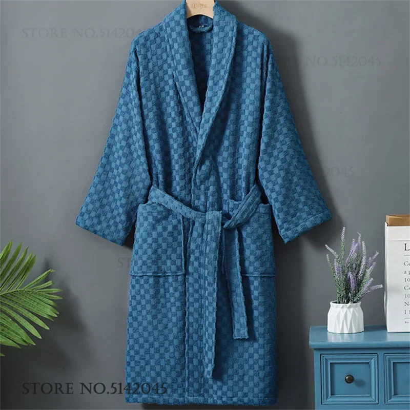 Spring New Cotton Couple Robe Kimono Bathrobe Gown Terry Water Absorbing Bath Towel Sleepwear Loose Casual Homewear Loungewear