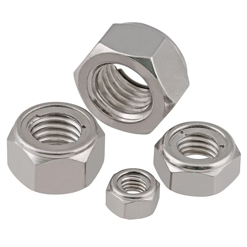 GB6184 M3 M4 M5 M6 M8 M10 Stainless Steel 304 Metal Self Locking Nuts Hexagon Nuts Metal Lug Lock Nuts