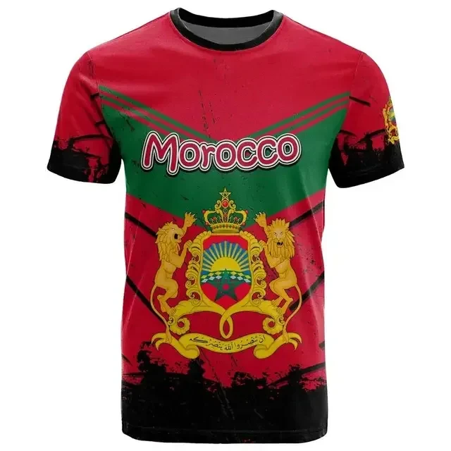 

2024 New Men's 3D Printing T-shirt Moroccan Flag Casual Fashion Top Large O-neck Men's Top camisetas de hombre