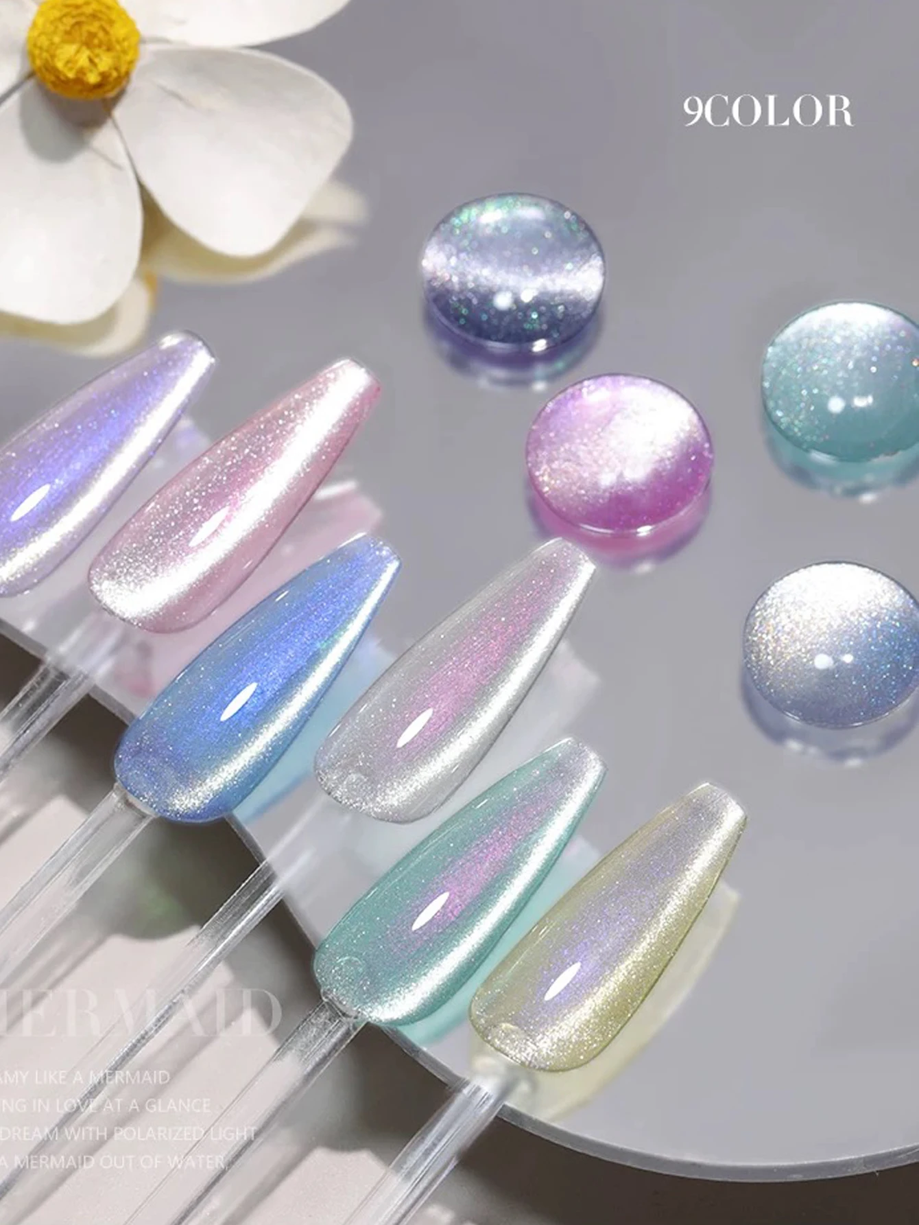 

1/9PCS 2025 New Nail Art UV Gel Sparkling Iridescent Pearl Mermaid Magnetic Powder Cat Eye Transparent Nail Polish Gel