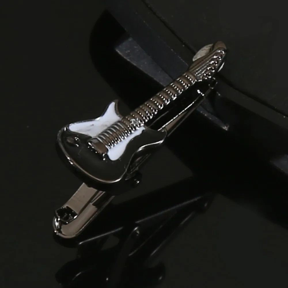 Creative Instrument Guitar Tie Clip Punk Titanium Steel Music SeriesTie Pin Vintage Hip Hop Necktie Buckle Suit Accessories