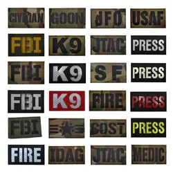 English Letters CP Camouflage PRESS, MEDIC, SF, USAF, K9, FIRE English IR Reflective Armband Backpack with Hook and Loop Patches