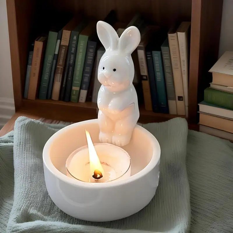 Candle Holder Warming Paws Ceramic Bunny Warming Hands Candle Holder Cute Light Holder Small Tea Light Candle Holders Scented