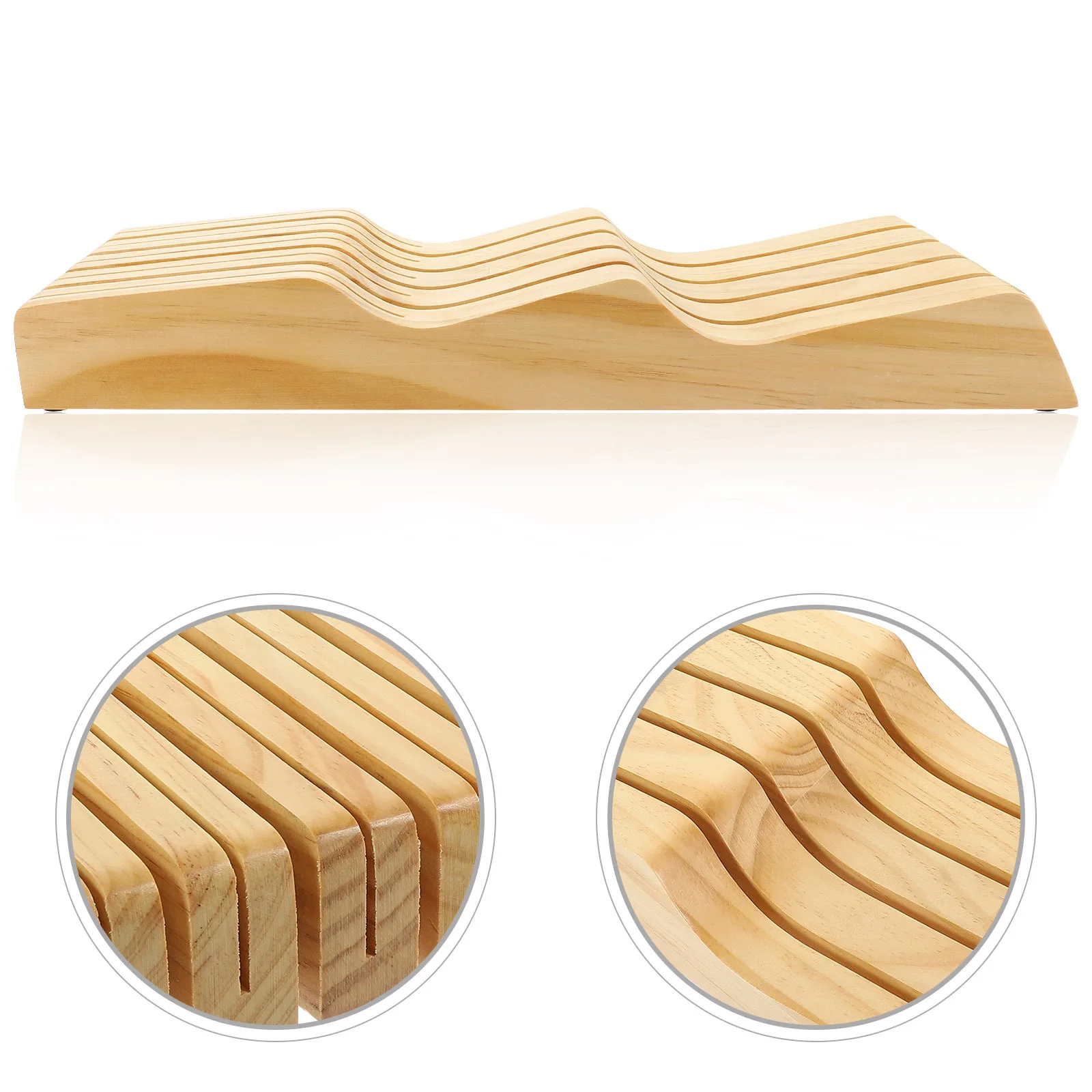 

Drawer Style Knives Holder Wooden Chopper Organizer Khaki Eco-Friendly Easy Clean in-Drawer Block in-Drawer Knives Block