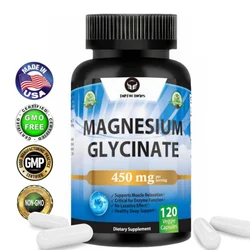 Top Factories Magnesium Glycinate 450mg No Laxative Effect Vegan Supports Muscle Bone NonGMO 120 Veggie Capsules