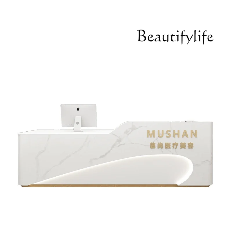 Commercial Cashier Light Luxury Beauty Salon Front Desk Simple Company Reception Desk Large Curved Bar Counter