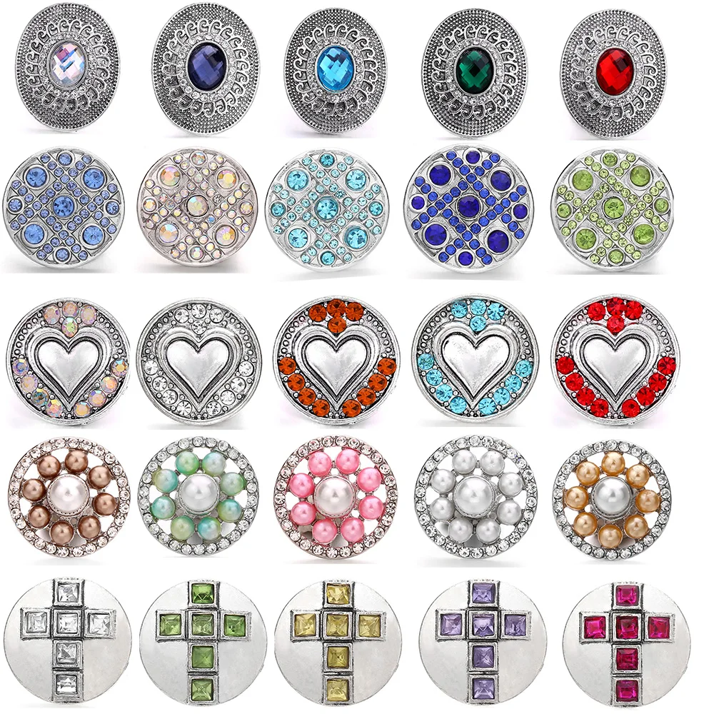 5pcs/lot New 18mm Snap Jewelry Flower Rhinestone Snap Buttons Charms for 18mm Snap Button Women DIY Gift Earring Necklace Bracel