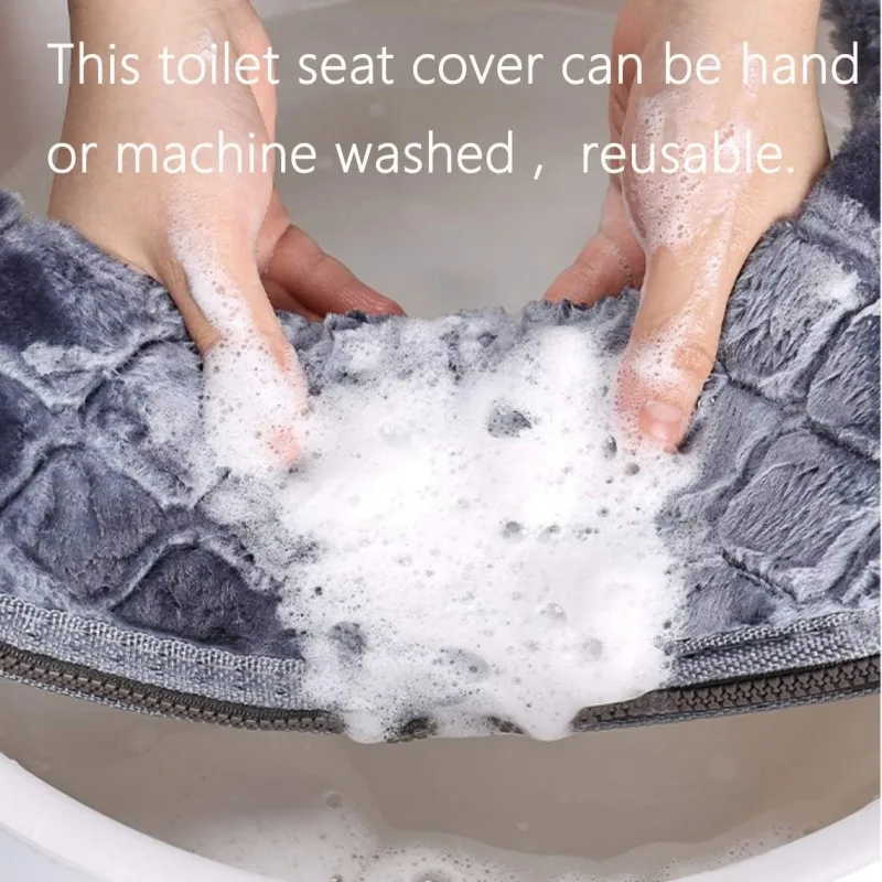 Thickened Toilet Seat Cushion Bathroom Plush Toilet Seat Cover Home Winter Warm Soft Washable Toilet Seat Gasket with Zipper