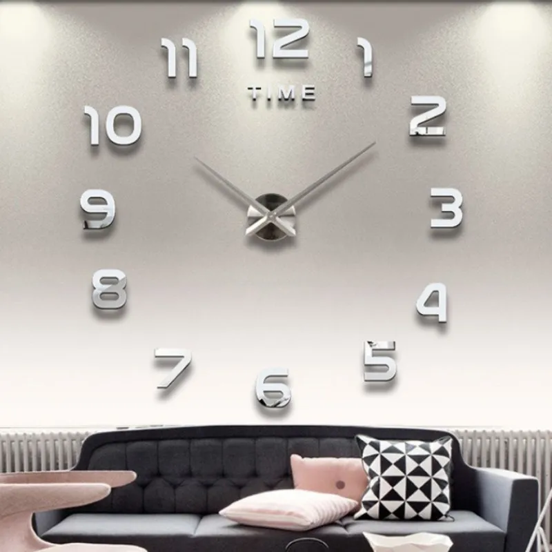 Reloj de pared grande de diseño moderno, relojes de cuarzo 3D DIY, relojes de moda, pegatinas de espejo acrílico, decoración del hogar para sala de estar, 2023