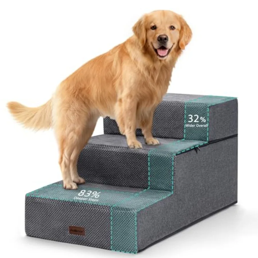 Dog Stairs for Large Dogs 18" H, Extra Wide Dog Steps for High Beds and Couches, 20" Wide Deep Steps, Non-Slip Dogs Ramp, 3-Ste