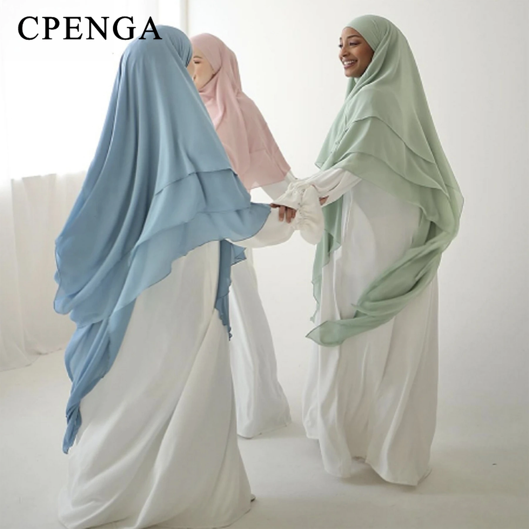 2025 Muslim Women Two-Tiered Ruffle Scarf Eid Arabic Holiday Prayer Cap Elegant Islam Femme Plain Hijab Ramadan Turkey Khimar