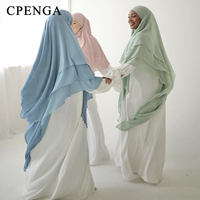 2025 Muslim Women Two-Tiered Ruffle Scarf Eid Arabic Holiday Prayer Cap Elegant Islam Femme Plain Hijab Ramadan Turkey Khimar