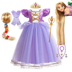 Disney Prenses Rapunzel Kızlar için Kostüm Film Karışık Çocuklar Cosplay Karnaval Parti Vestido Doğum Günü Noel Elbise 2-10Yrs