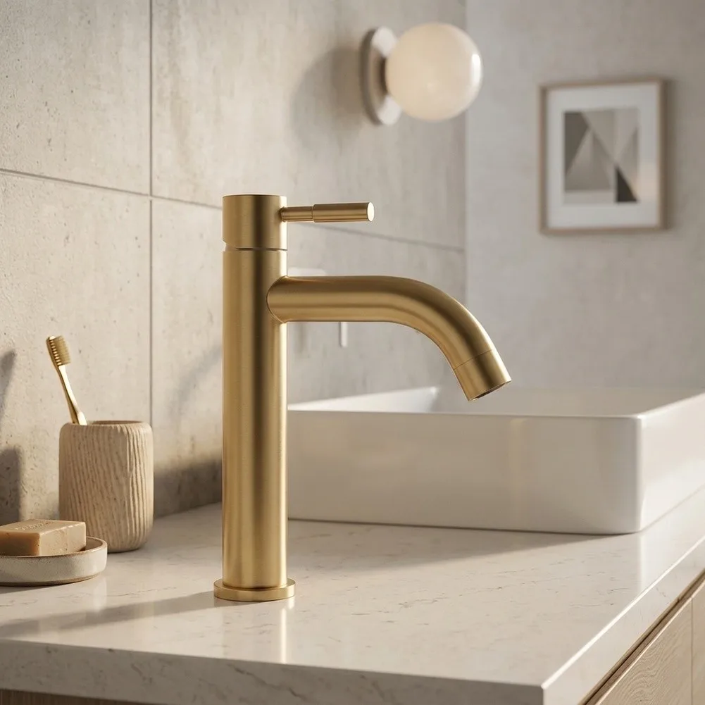 Stainless Steel Bathroom Basin Faucet Brushed for Gold Finish Cold Water Only Tap for Sink Modern Aesthetic and Strength
