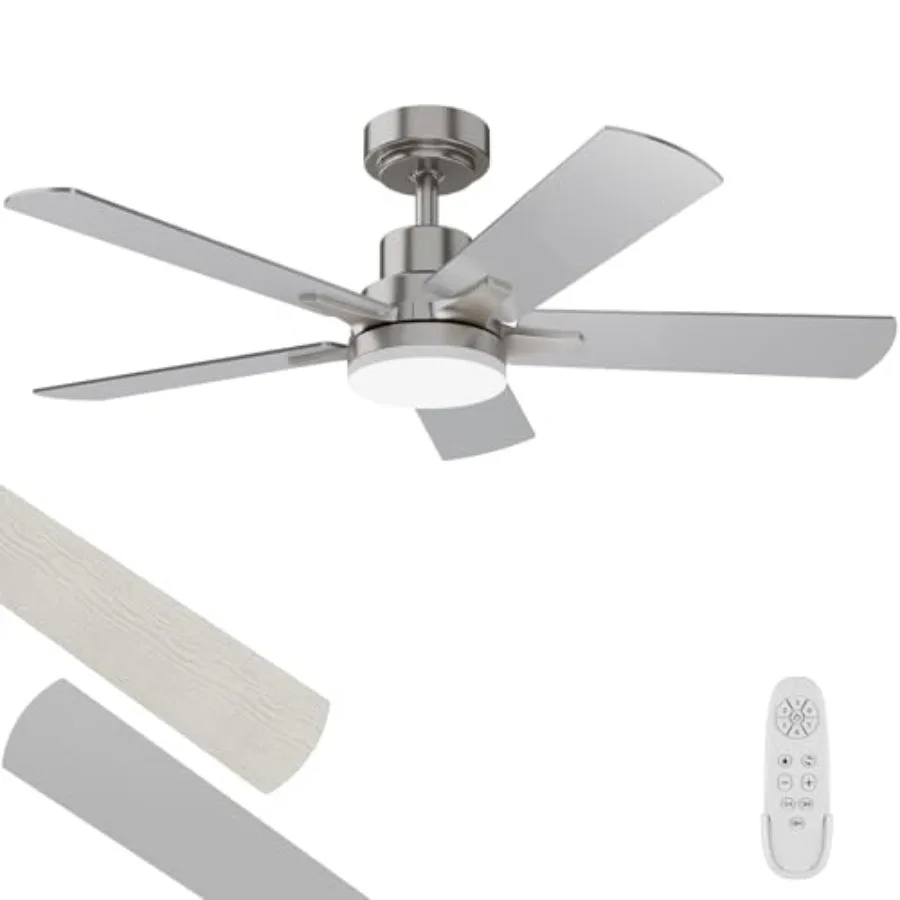 Ceiling Fan with Light, Remote Control Reversible DC Motors, 3CCT Dimmable Timer Noiseless, Nickel Ceilg Fan for Bedroom Livg R
