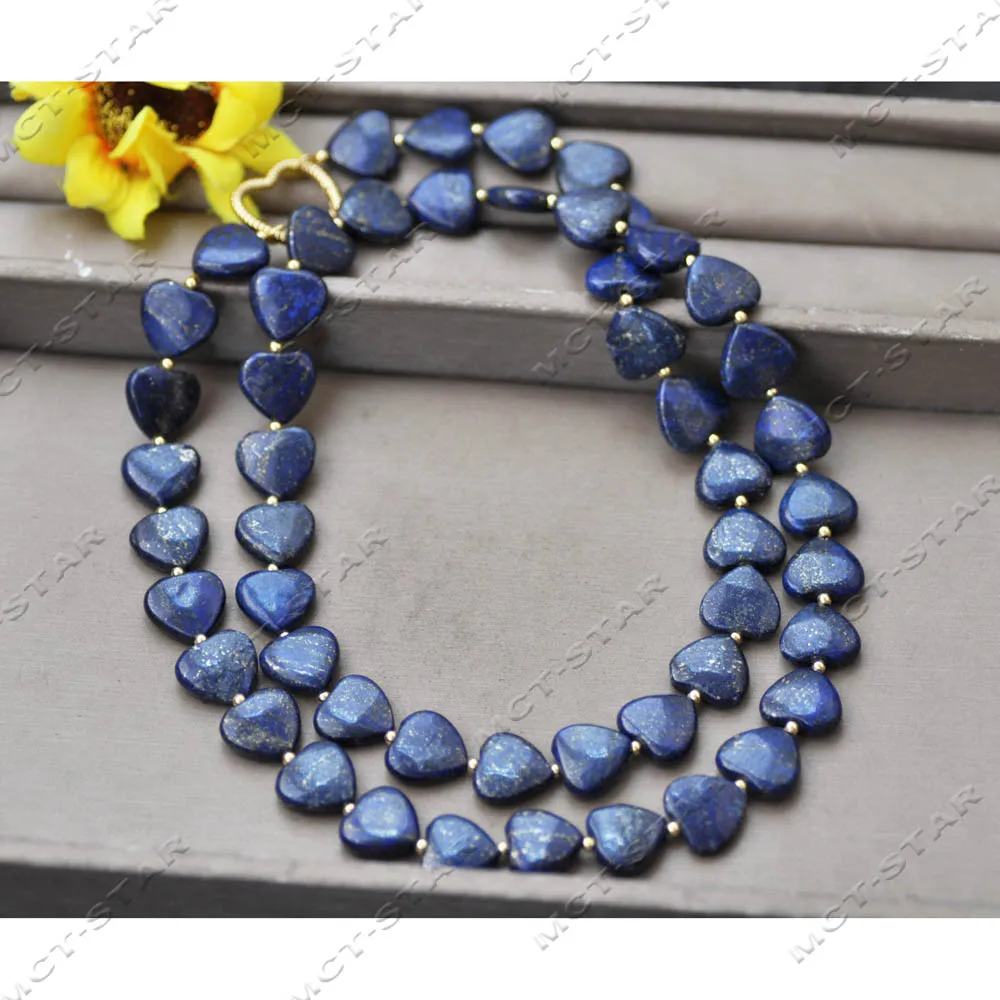 Z14591 34'' 16mm Natural Blue Heart Coin Lapis Lazuli Necklace