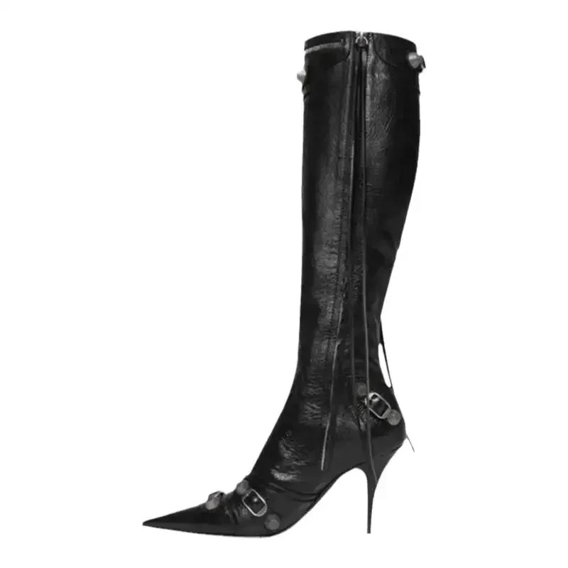 

New Women Knight High Boots Fashion Tassels Side Zippers Ladies Elegant Pointed Toe Long Booties Women's Footwear